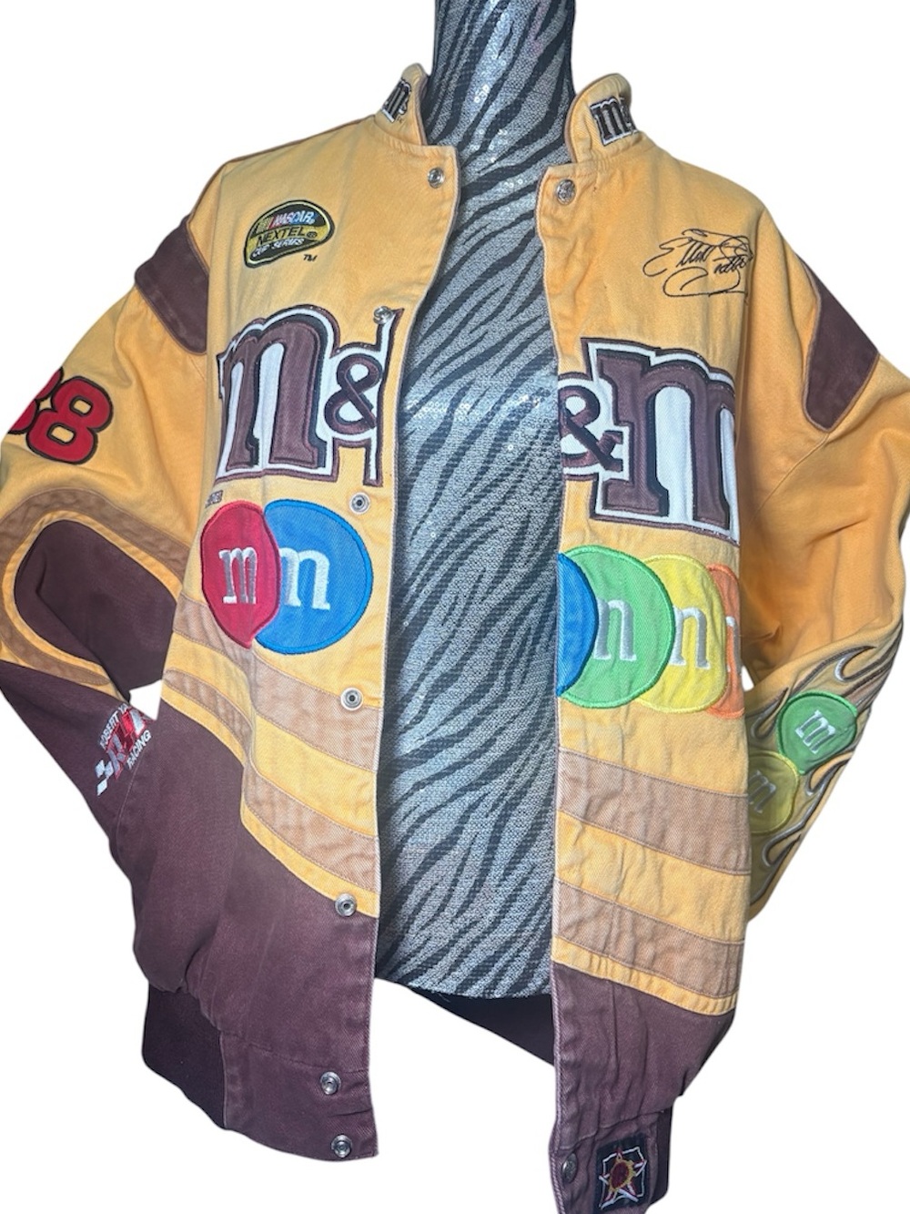 Elliott Sadler Nascar M&M'S Yellow & Brown Racing Bomber Jacket